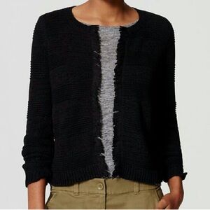 Ann Taylor‎ LOFT black fringe sweater jacket blazer